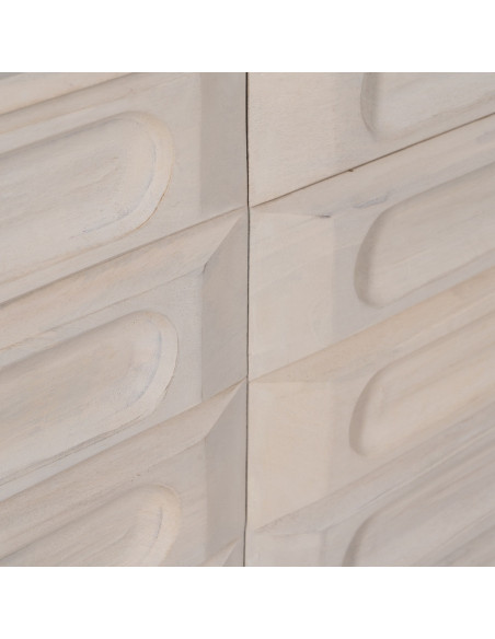 Buffet enfilade moderne Bas 4 portes en Bois de manguier Blanc Vieilli Métal Amiel - 7