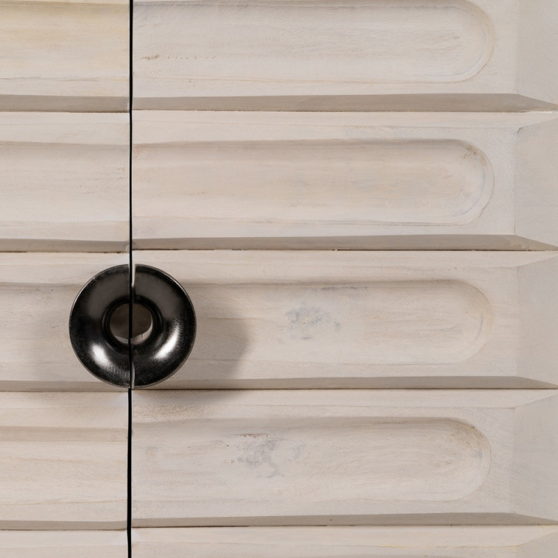 Buffet enfilade moderne Bas 4 portes en Bois de manguier Blanc Vieilli Métal Amiel - 8