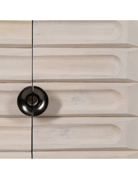 Buffet enfilade moderne Bas 4 portes en Bois de manguier Blanc Vieilli Métal Amiel - 8