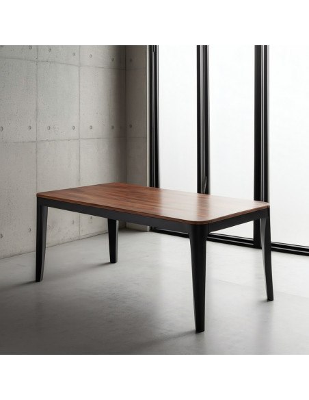 Table à manger moderne Rectangulaire 6 personnes en Bois de manguier Bois de Sheesham Marron Noir Ansel - 1