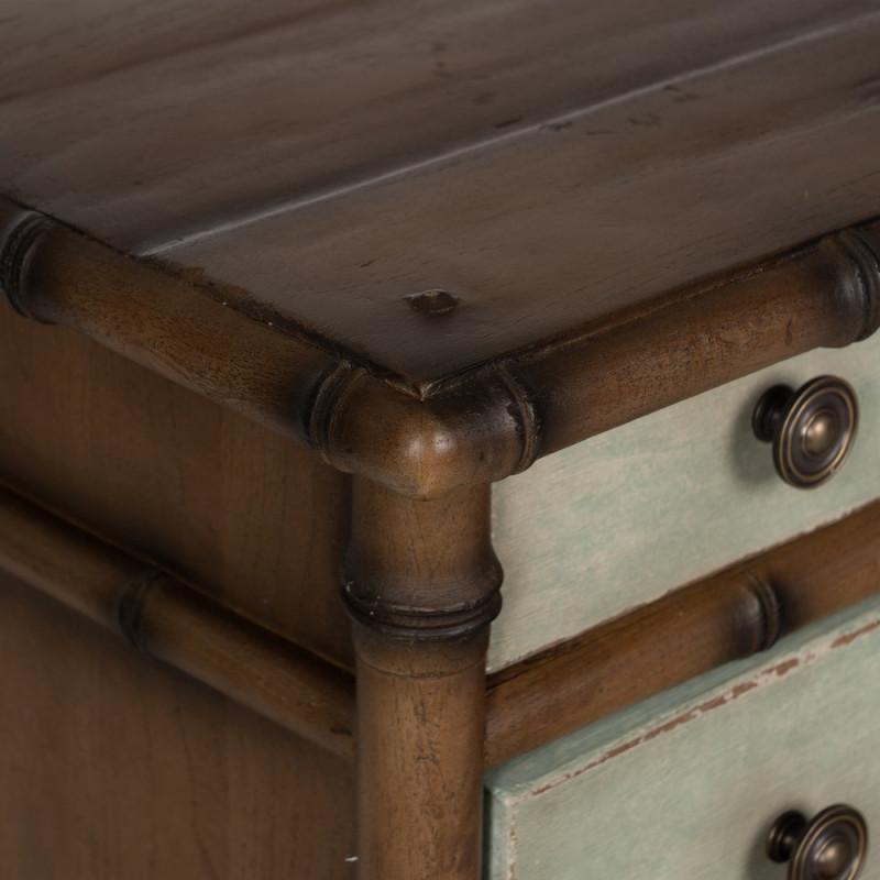 Grande Commode exotique 5 tiroirs en Bois de mindi Marron Effet bambou Blanc crème Vieilli Cova - 4