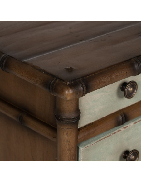 Grande Commode exotique 5 tiroirs en Bois de mindi Marron Effet bambou Blanc crème Vieilli Cova - 4
