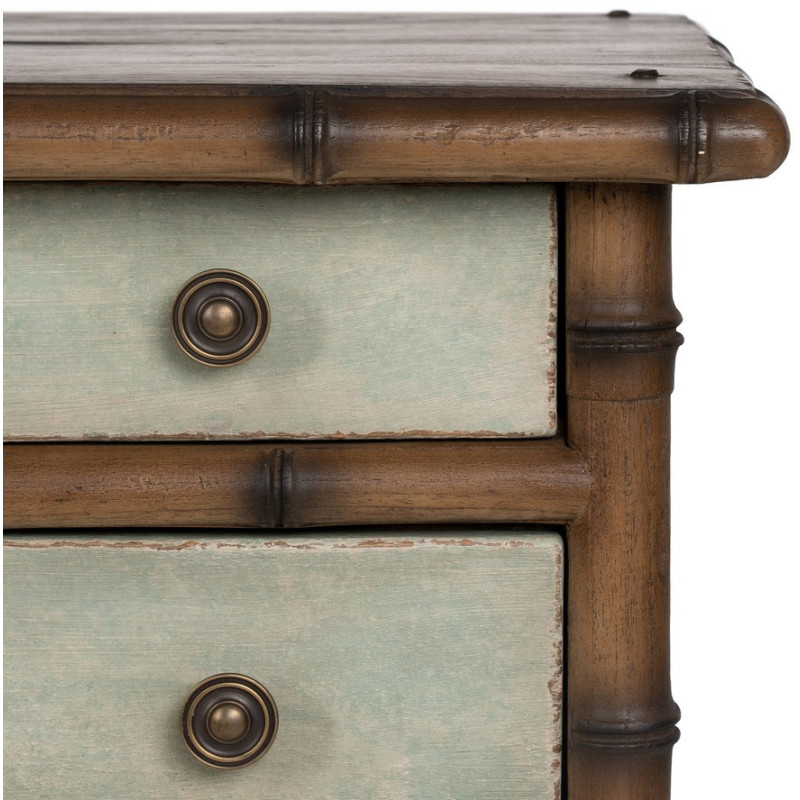 Grande Commode exotique 5 tiroirs en Bois de mindi Marron Effet bambou Blanc crème Vieilli Cova - 8