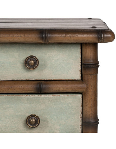 Grande Commode exotique 5 tiroirs en Bois de mindi Marron Effet bambou Blanc crème Vieilli Cova - 8