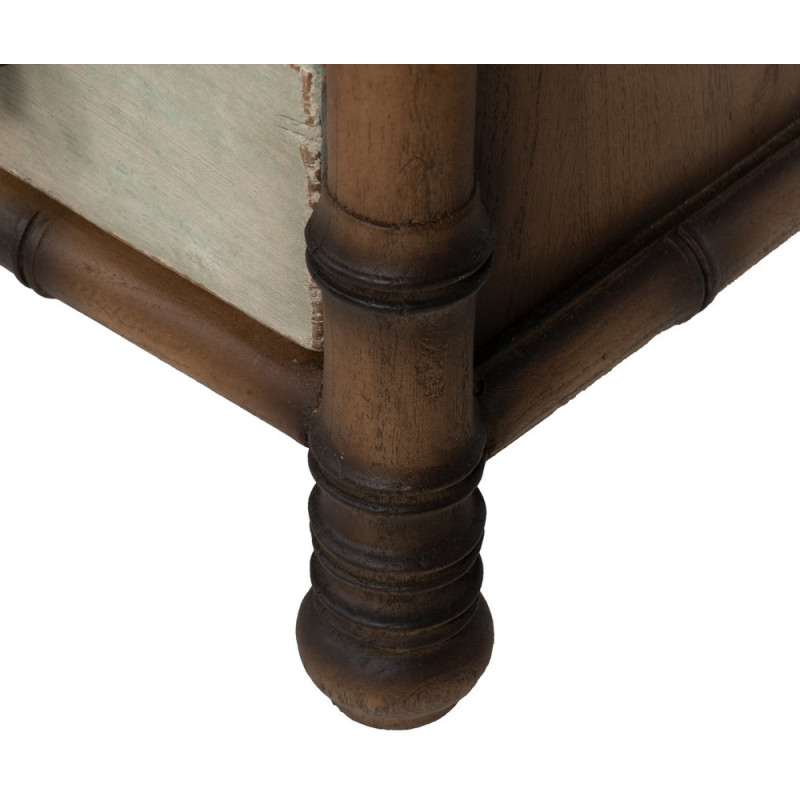 Grande Commode exotique 5 tiroirs en Bois de mindi Marron Effet bambou Blanc crème Vieilli Cova - 11