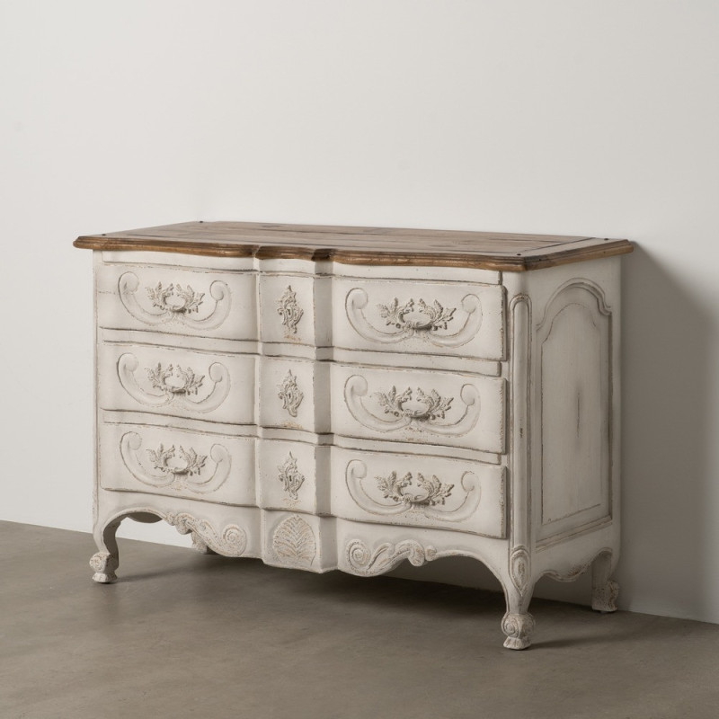 Grande Commode vintage 3 tiroirs en Bois de mindi Blanc crème Vieilli Naturel Naia - 2