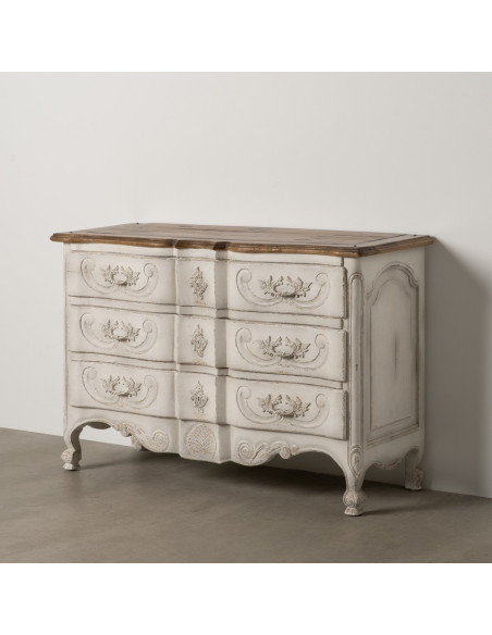 Grande Commode vintage 3 tiroirs en Bois de mindi Blanc crème Vieilli Naturel Naia - 2