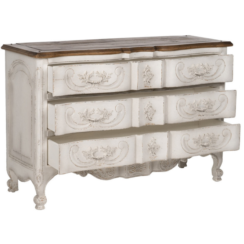 Grande Commode vintage 3 tiroirs en Bois de mindi Blanc crème Vieilli Naturel Naia - 3