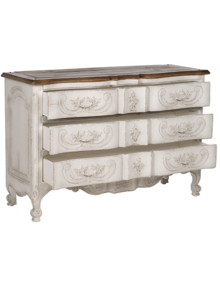 Grande Commode vintage 3 tiroirs en Bois de mindi Blanc crème Vieilli Naturel Naia - 3