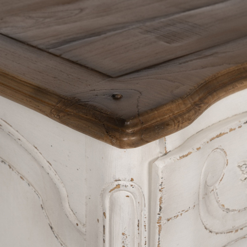Grande Commode vintage 3 tiroirs en Bois de mindi Blanc crème Vieilli Naturel Naia - 4