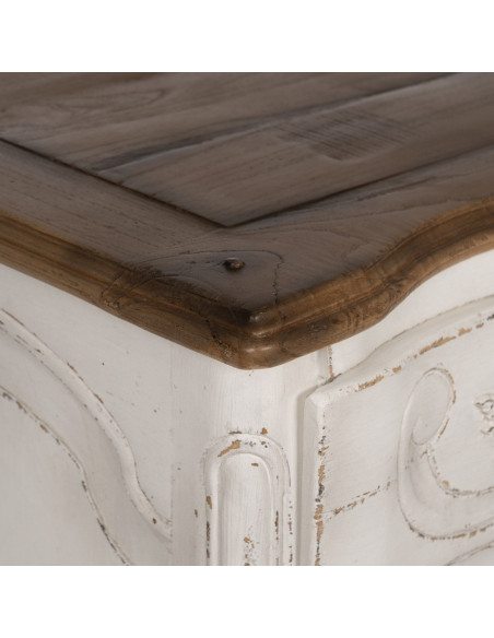 Grande Commode vintage 3 tiroirs en Bois de mindi Blanc crème Vieilli Naturel Naia - 4