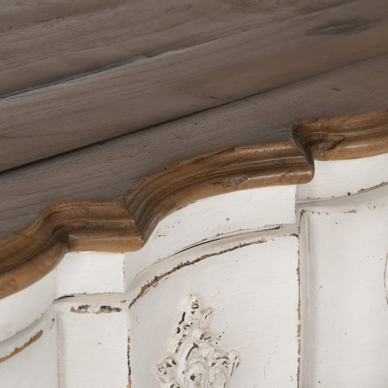 Grande Commode vintage 3 tiroirs en Bois de mindi Blanc crème Vieilli Naturel Naia - 5