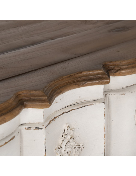 Grande Commode vintage 3 tiroirs en Bois de mindi Blanc crème Vieilli Naturel Naia - 5