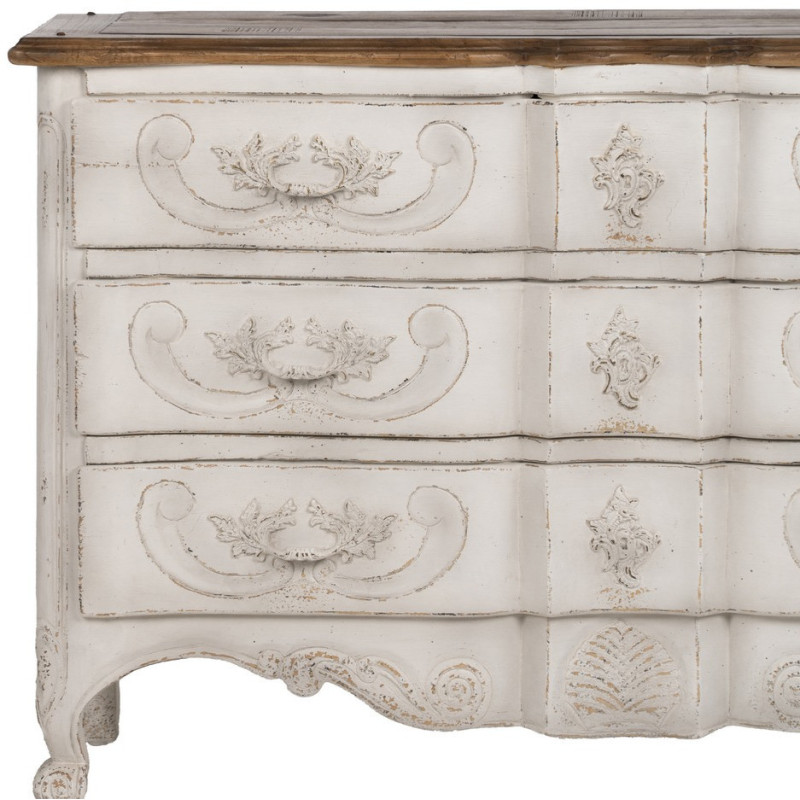 Grande Commode vintage 3 tiroirs en Bois de mindi Blanc crème Vieilli Naturel Naia - 6