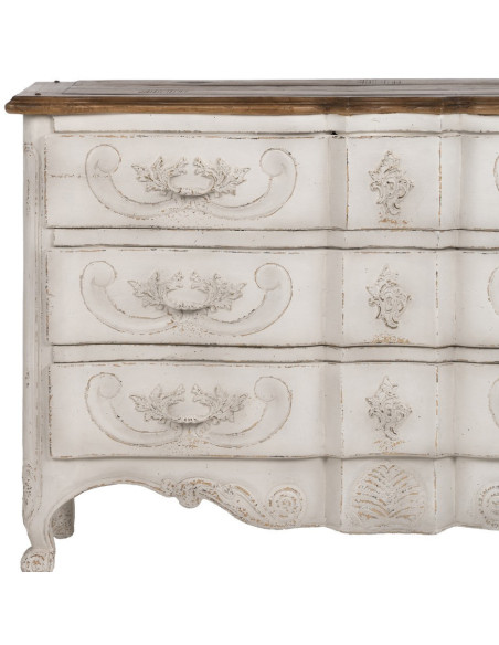 Grande Commode vintage 3 tiroirs en Bois de mindi Blanc crème Vieilli Naturel Naia - 6