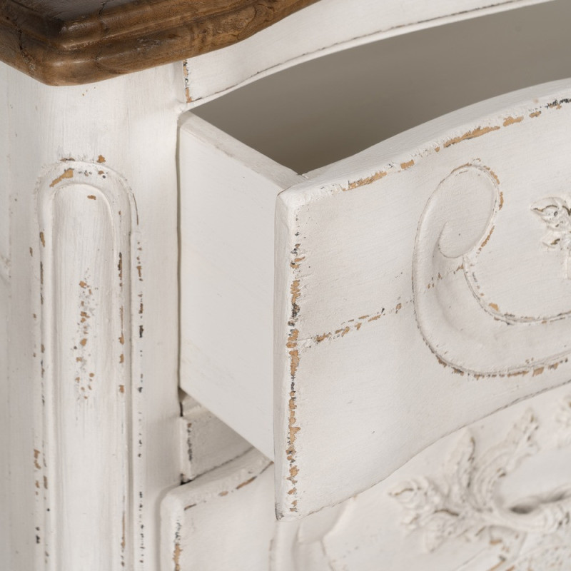 Grande Commode vintage 3 tiroirs en Bois de mindi Blanc crème Vieilli Naturel Naia - 7