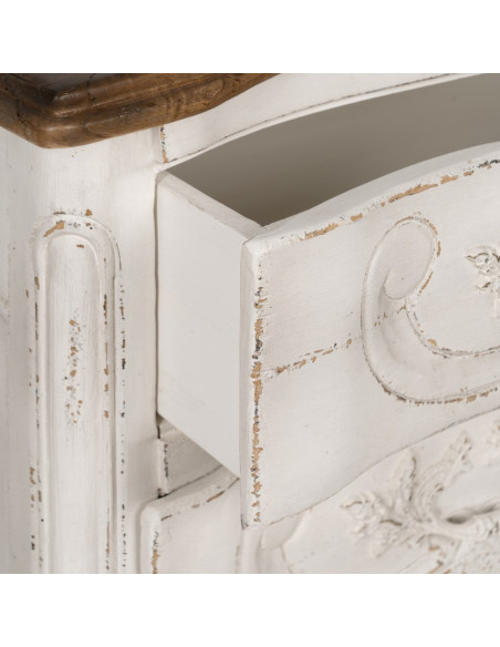 Grande Commode vintage 3 tiroirs en Bois de mindi Blanc crème Vieilli Naturel Naia - 7