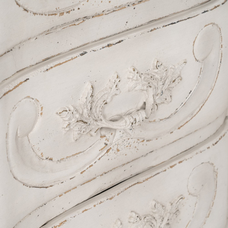 Grande Commode vintage 3 tiroirs en Bois de mindi Blanc crème Vieilli Naturel Naia - 9