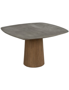 Table à manger moderne Carrée 4 personnes en Bois de chêne Naturel Microciment Gris Caya - 1 2