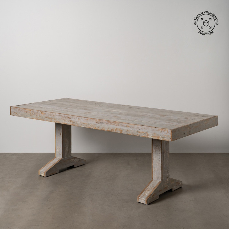 Grande Table à manger vintage Rectangulaire 8 personnes en Bois recyclé Gris Vieilli Naturel Mauro - 1