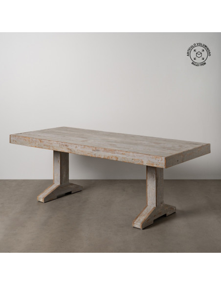 Grande Table à manger vintage Rectangulaire 8 personnes en Bois recyclé Gris Vieilli Naturel Mauro - 1