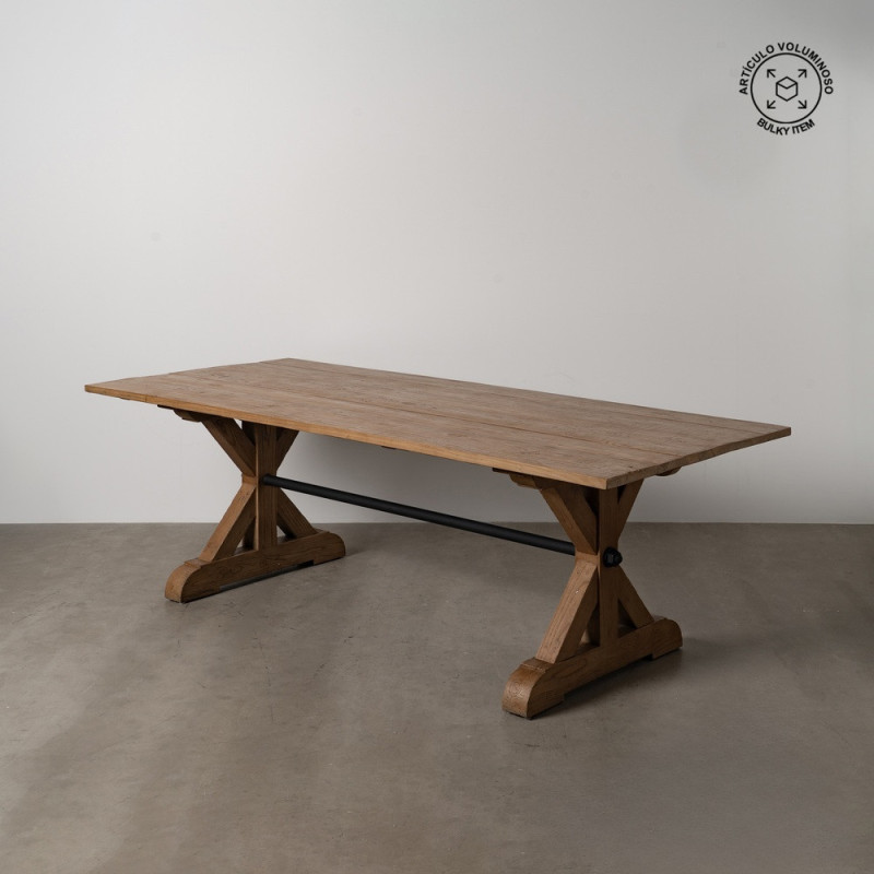 Grande Table à manger rustique chic Rectangulaire 8 personnes en Bois de chêne recyclé Marron Métal Noir Zuelia - 1