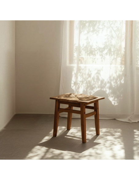 Tabouret moderne en Bois de teck Naturel Fibre de mendong Natural Woodwood - 1