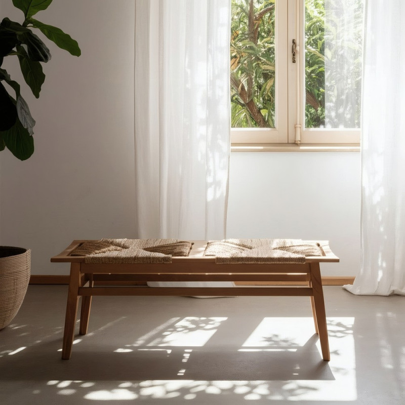 Banc en teck avec assise tressée 110 cm Woodwood Ixia - 2