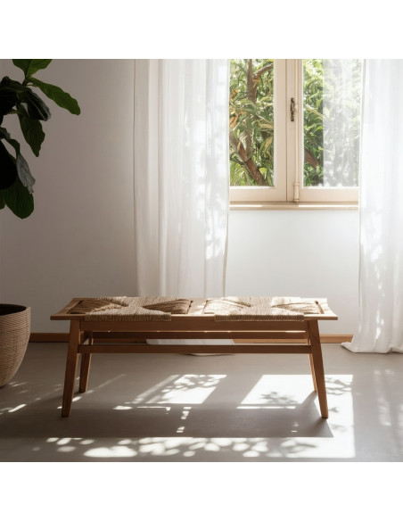 Banc en teck avec assise tressée 110 cm Woodwood Ixia - 2