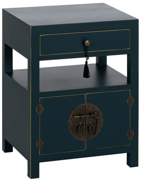 Chevet 2 portes 1 tiroir 1 étagère en Bois de sapin Bleu Oriente - 1