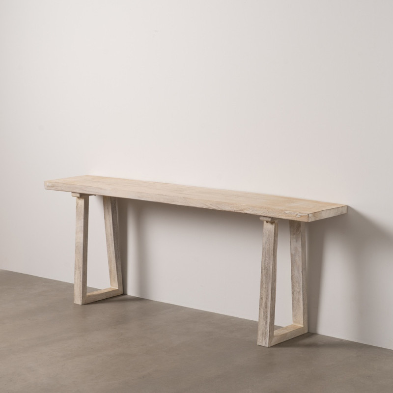 Grande Console moderne Rectangulaire 210 cm en Bois de suar Blanc Vieilli Mirena - 1