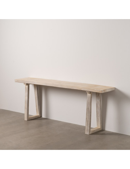 Grande Console moderne Rectangulaire 210 cm en Bois de suar Blanc Vieilli Mirena - 1