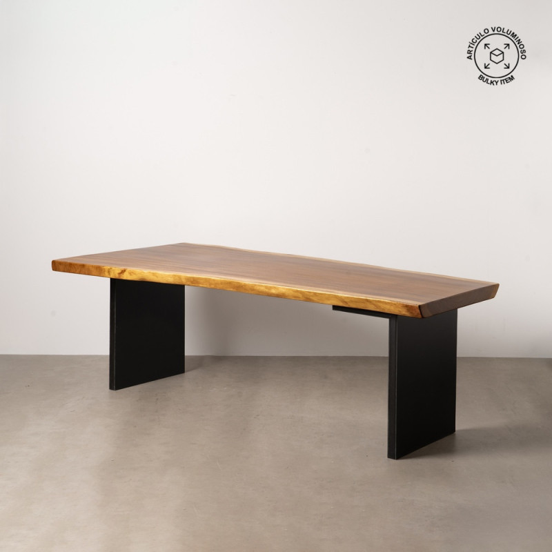 Grande Table à manger rustique chic Rectangulaire 8 personnes en Bois de suar Naturel Métal Noir Amaya - 1