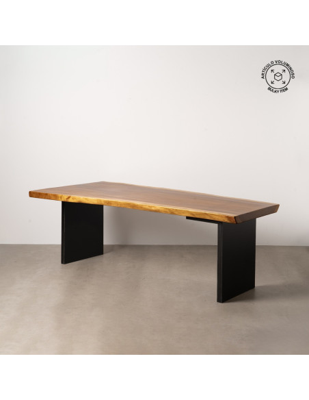 Grande Table à manger rustique chic Rectangulaire 8 personnes en Bois de suar Naturel Métal Noir Amaya - 1