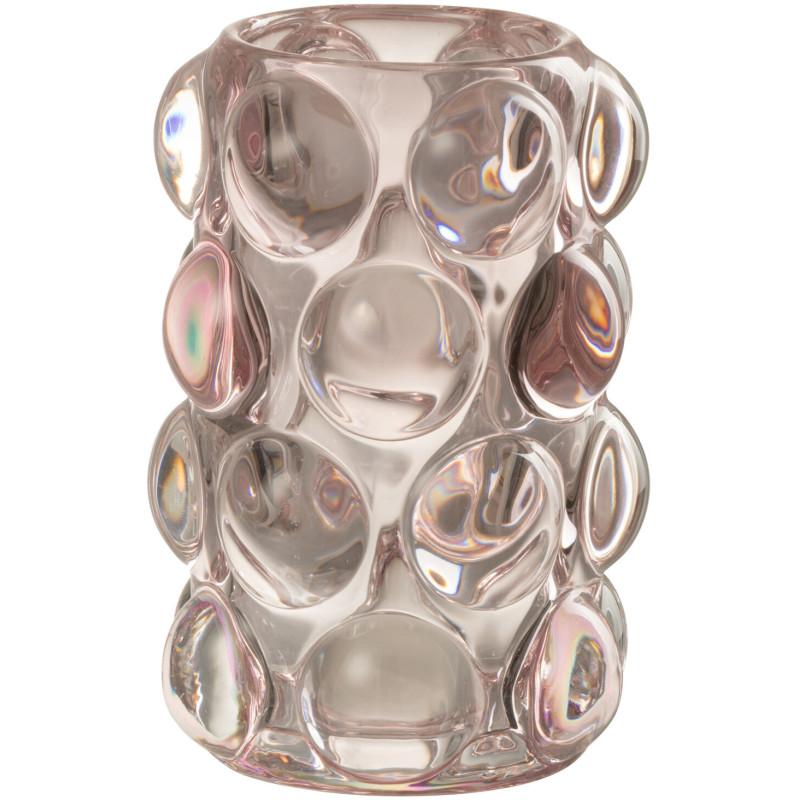 Photophore moderne boules relief en verre rose 12 cm - 1