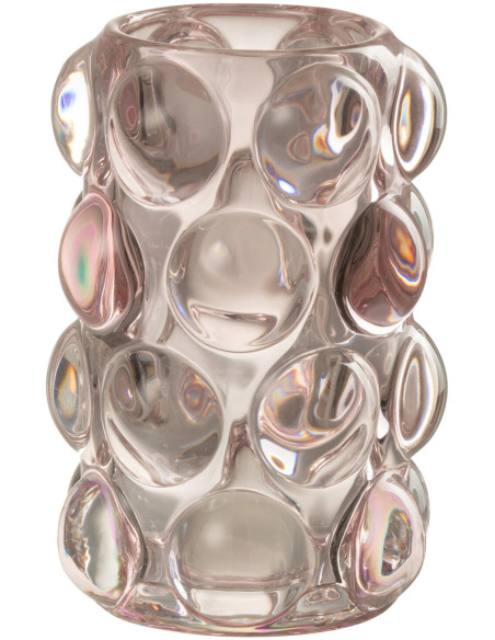 Photophore moderne boules relief en verre rose 12 cm - 1