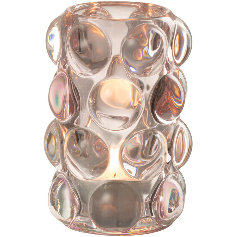 Photophore moderne boules relief en verre rose 12 cm - 2