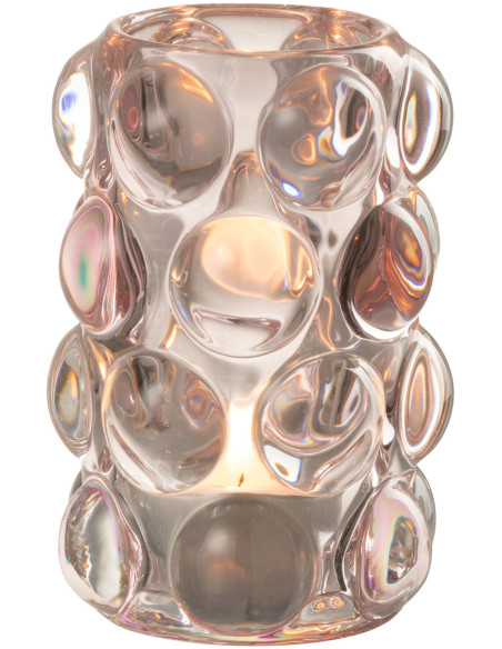 Photophore moderne boules relief en verre rose 12 cm - 2