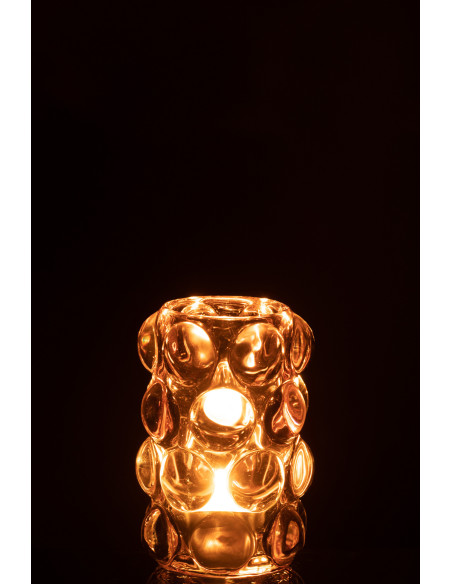 Photophore moderne boules relief en verre rose 12 cm - 3
