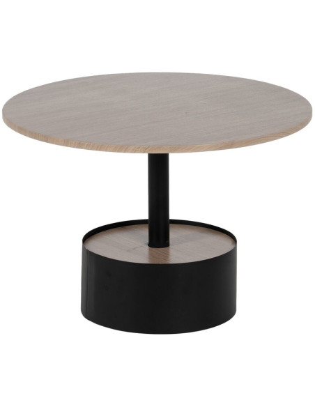 Table basse Ronde 65 cm en Bois Naturel Métal Noir Helena - 1
