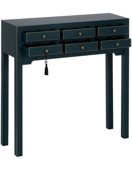 Console Rectangulaire 6 tiroirs en Bois de sapin Bleu Oriente - 3