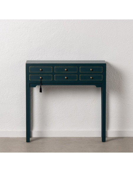 Console Rectangulaire 6 tiroirs en Bois de sapin Bleu Oriente - 4