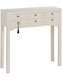 Console Rectangulaire 6 tiroirs en Bois de sapin Blanc Oriente - 1