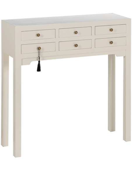 Console Rectangulaire 6 tiroirs en Bois de sapin Blanc Oriente - 1