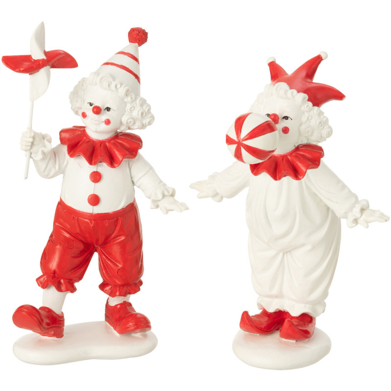Statuettes déco Clowns Joueurs Hauteur 16 cm en Résine Rouge Blanc Circusio (Lot de 2) - 1