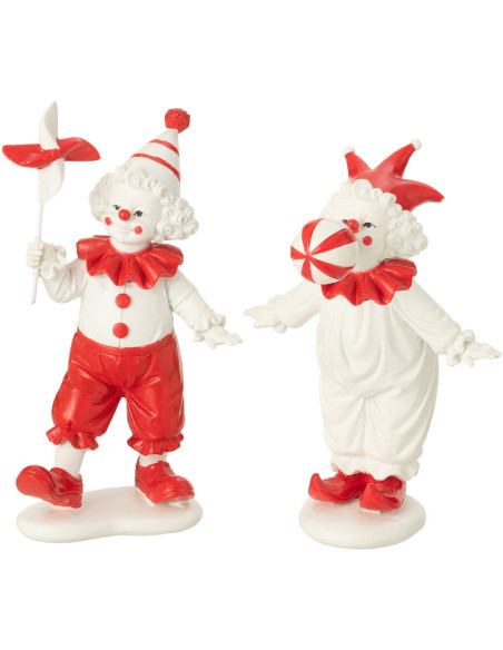 Statuettes déco Clowns Joueurs Hauteur 16 cm en Résine Rouge Blanc Circusio (Lot de 2) - 1