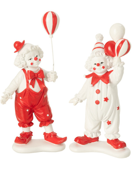 Statuettes déco Clowns Joueurs Hauteur 19 cm en Résine Rouge Blanc Circusio (Lot de 2) - 1