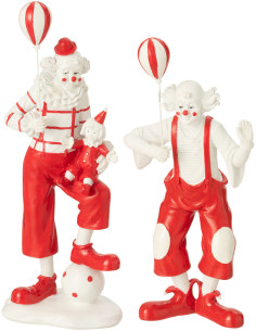 Grandes Statuettes déco Clowns avec ballons Hauteur 24 cm en Résine Rouge Blanc Circusio (Lot de 2) - 1