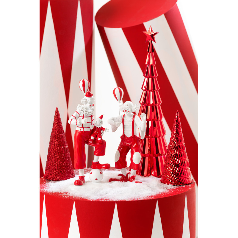 Grandes Statuettes déco Clowns avec ballons Hauteur 24 cm en Résine Rouge Blanc Circusio (Lot de 2) - 2