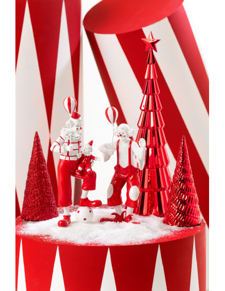 Grandes Statuettes déco Clowns avec ballons Hauteur 24 cm en Résine Rouge Blanc Circusio (Lot de 2) - 2